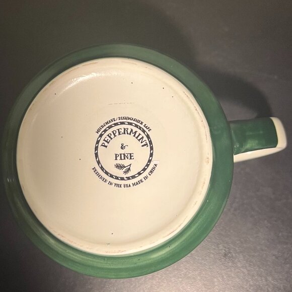 Peppermint & Pine MERRY Matte Off-white  with Green Glossy Glaze Stoneware Mug - Picture 7 of 8